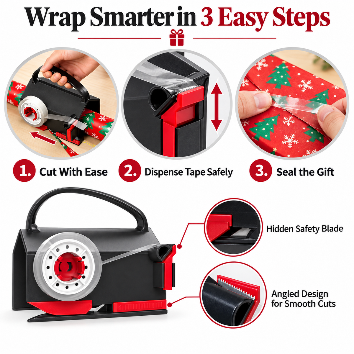 GiftGlide™ 2-in-1 Wrapping Paper Cutter & Tape Dispenser